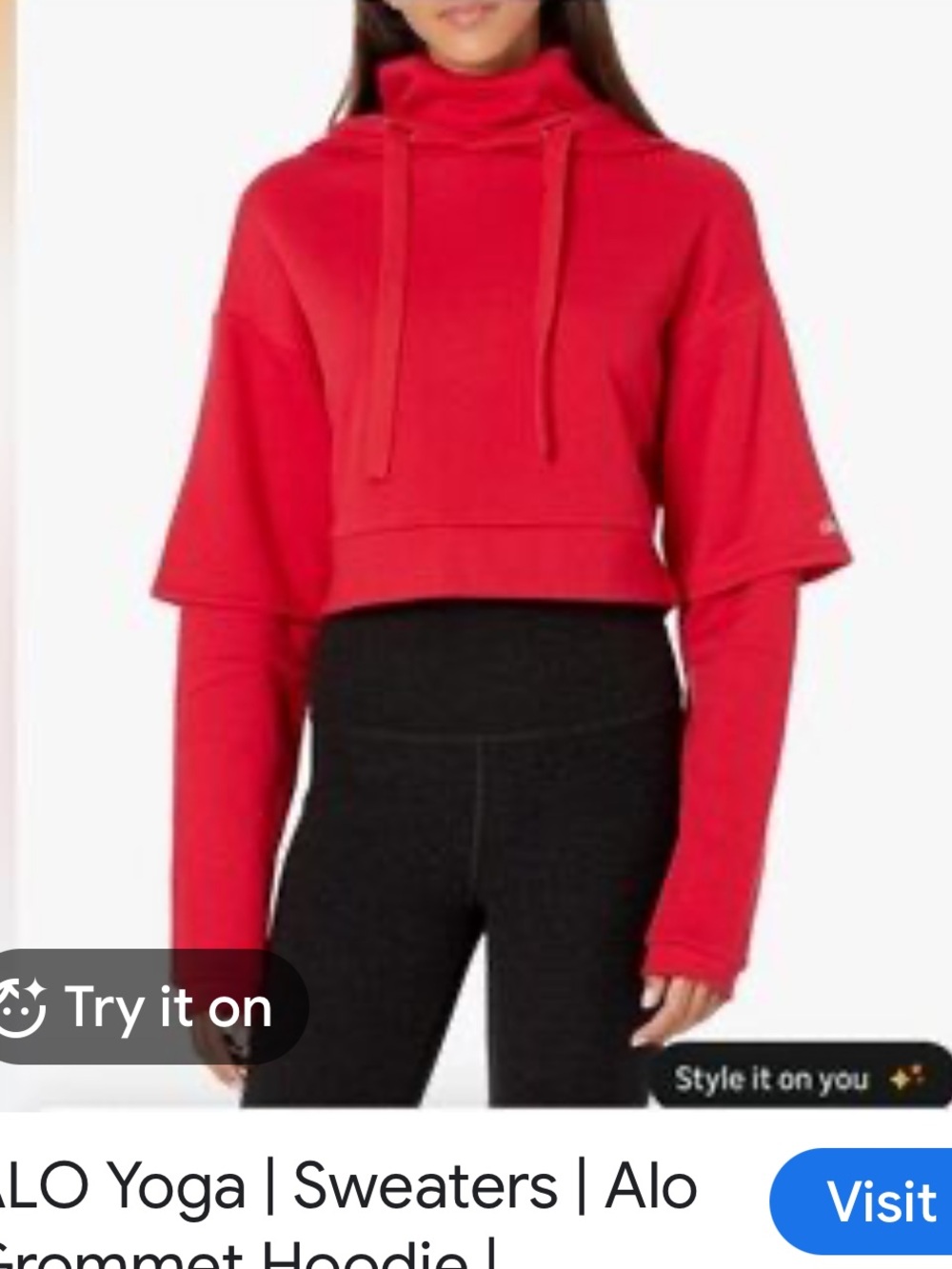 ALO Yoga Red Cropped Hooded Sweatshirt Size Small